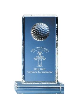 24cm Optical Crystal Golf Ball Rectangle Award