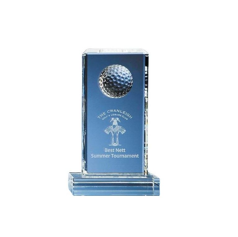 24cm Optical Crystal Golf Ball Rectangle Award